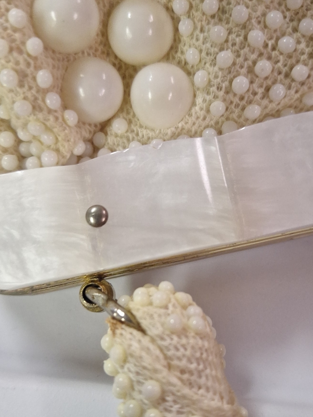 Cream Beaded Pearl-Accent Top-Hand Held Vintage Purse - Picture 10 of 12